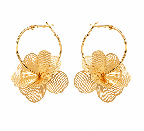 Pendientes Florales dorados sobre fondo blanco