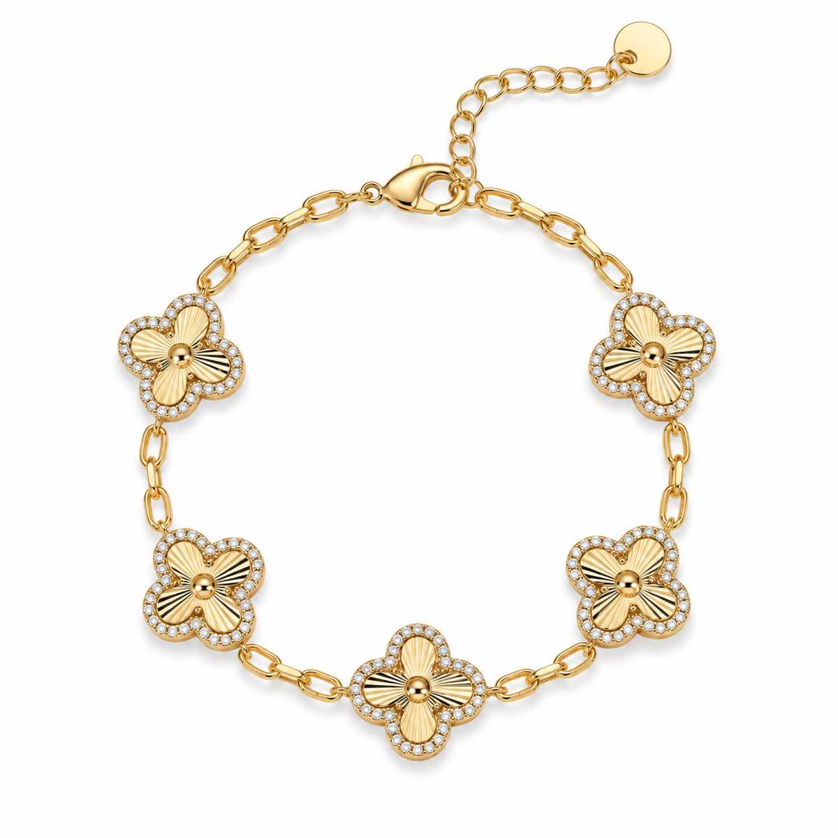 Pulsera Aurelia dorada con cinco motivos florales